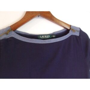 Lauren Ralph Lauren‎ T-Shirt Top Chambray Trim Casual Tee Shirt Sz M /#5199